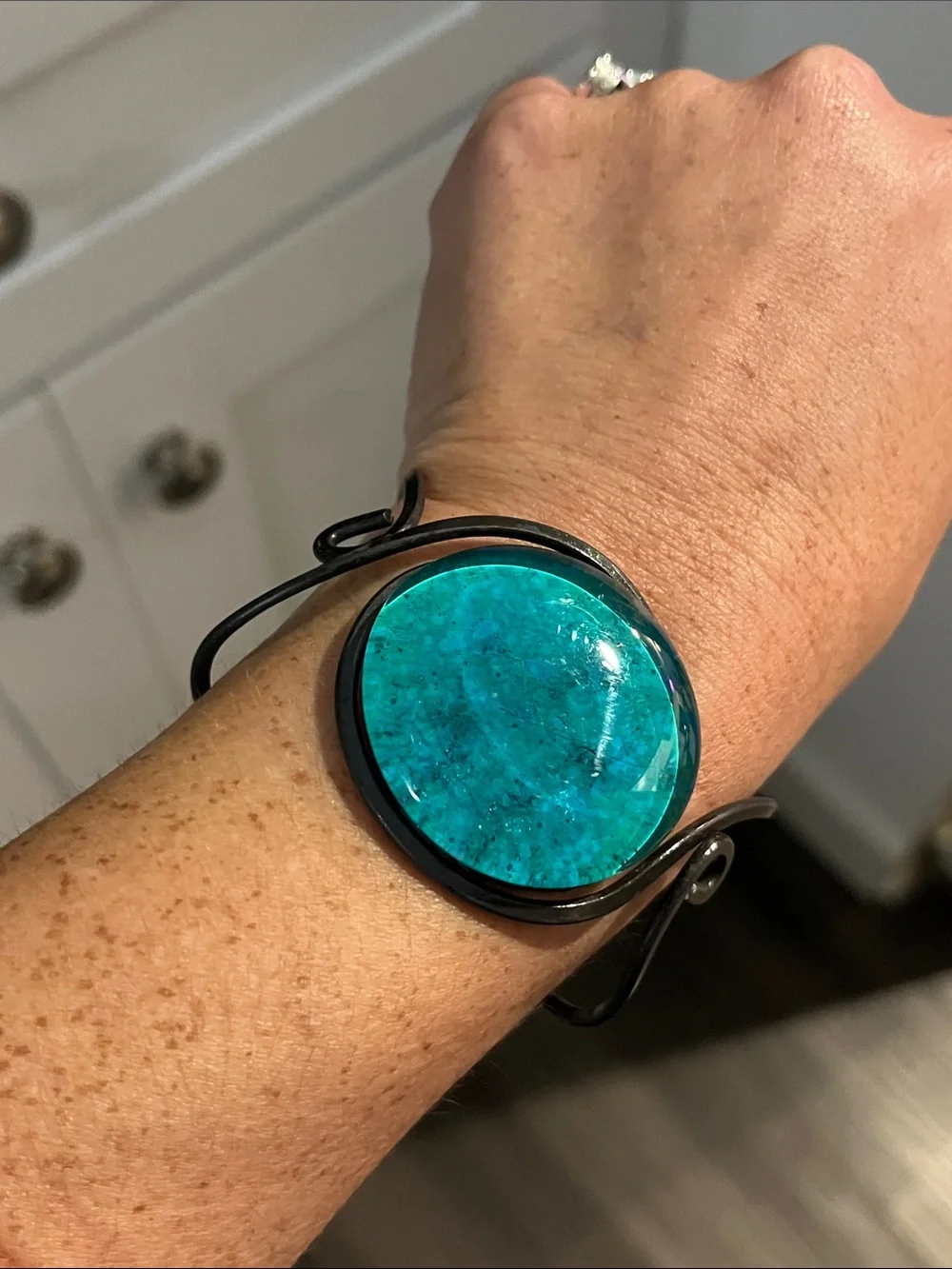 Turquoise Glass Cabochon Cuff Bracelet